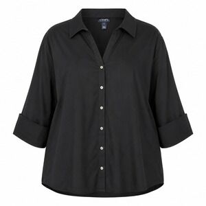 Lands' End Button Down Shirt Women 26W Black No Iron 3/4 Sleeve Plus Size Office